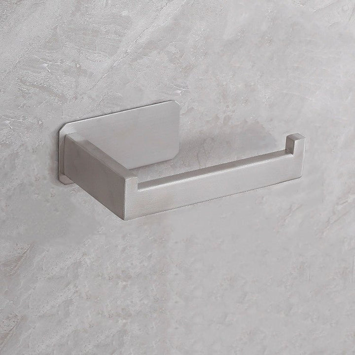 "Moderner Toilettenpapierhalter aus Edelstahl, bohrfreies Design, elegant, in Silber oder Schwarz, für jedes Badezimmer."