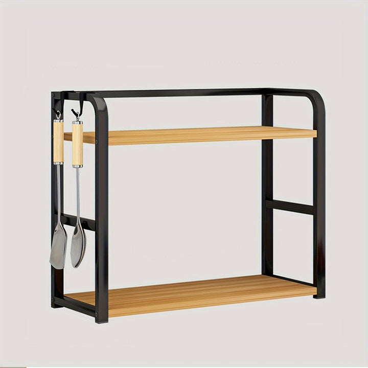 "Modernes Edelstahl-Küchenregal mit elegantem Design, praktischer Stauraum, ideal für Gewürze, 14x35x42 cm, schwarz/braun."