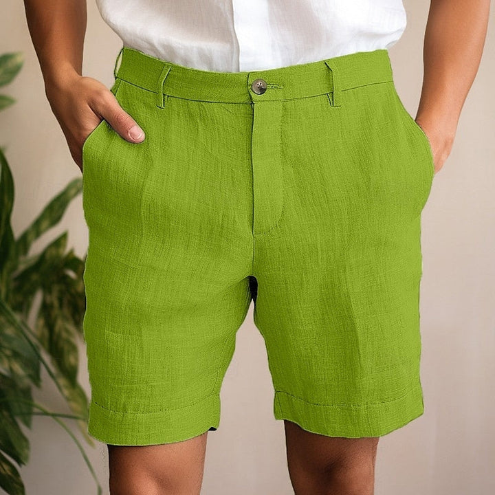 Close-up of men's relaxed fit summer shorts fabric, highlighting ultimate warm-weather comfort.