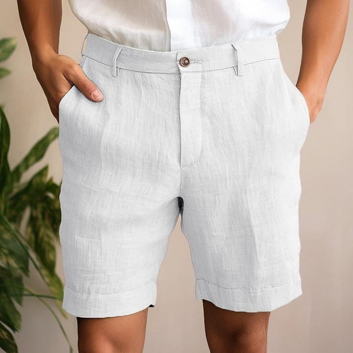 Back view of men's relaxed fit summer shorts, with practical pockets for casual comfort.