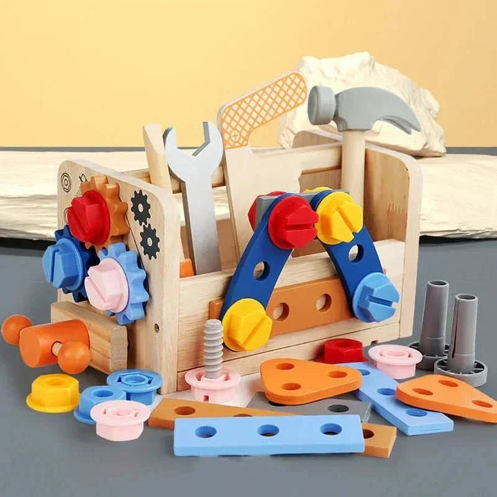 Kids wooden tool kit, a Montessori-inspired educational toy for learning, building, and creative exploration.