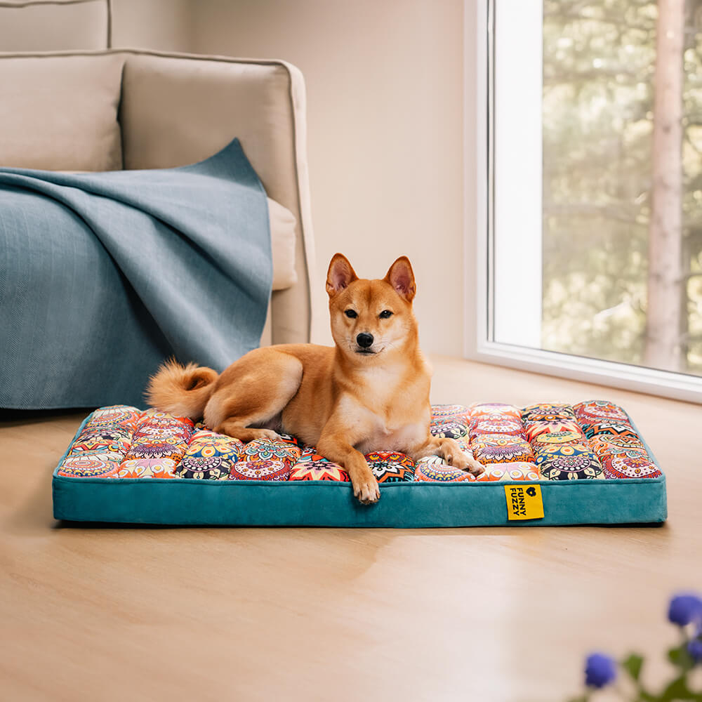 Moroccan orthopedic dog bed with thick cushion for pet comfort, anti-slip base, washable cover