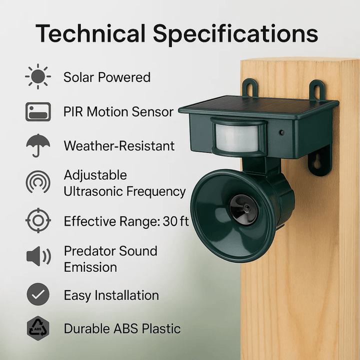Effective outdoor wildlife deterrent, motion-activated to scare birds, squirrels & pests from your garden & patio.