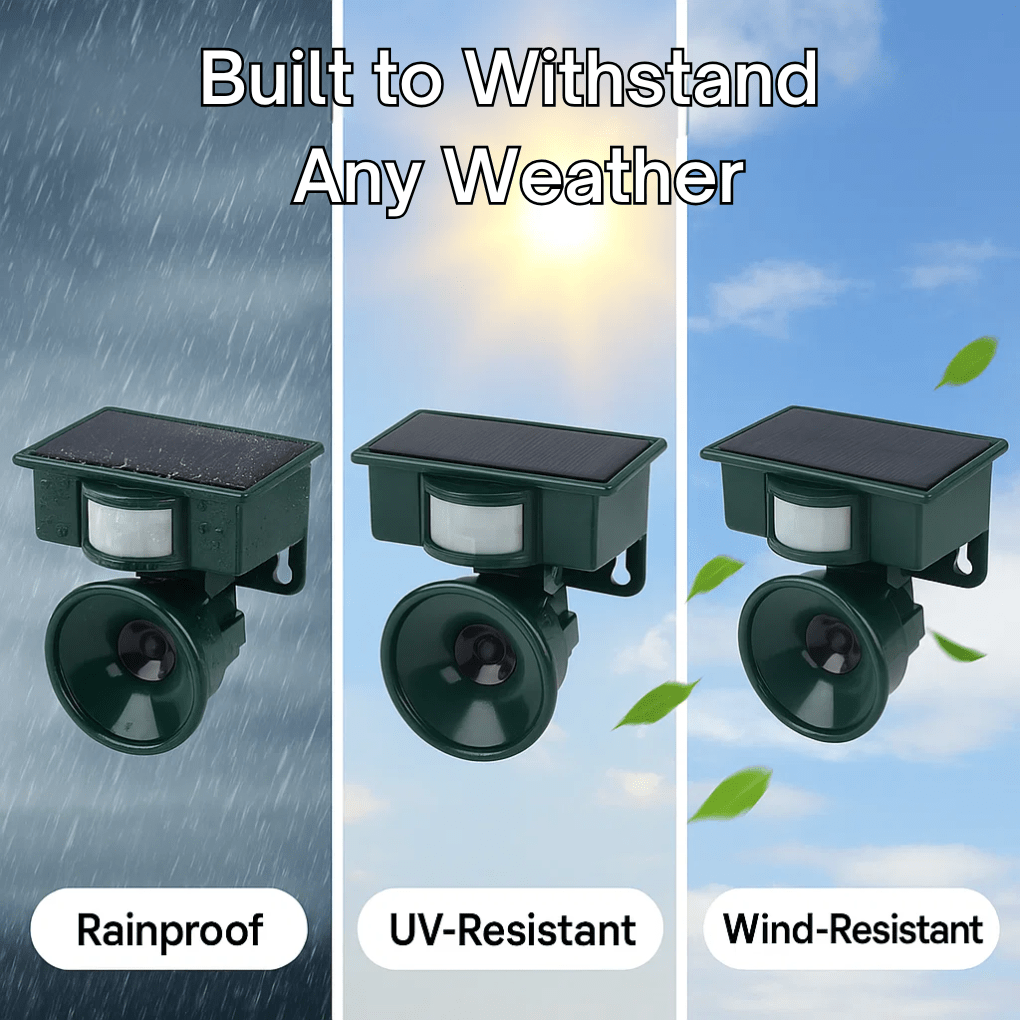 Stake-mounted solar bird repeller, motion-activated to deter pests from your lawn, flowerbeds, and vegetable patch.