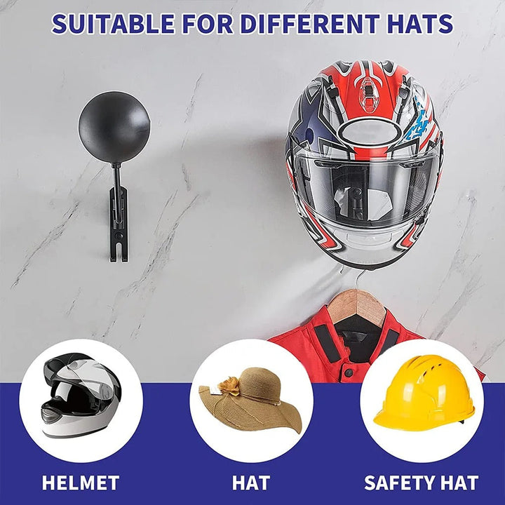 Wall-mounted motorcycle gear organizer, neatly holding a helmet and riding jacket. Perfect for garages.