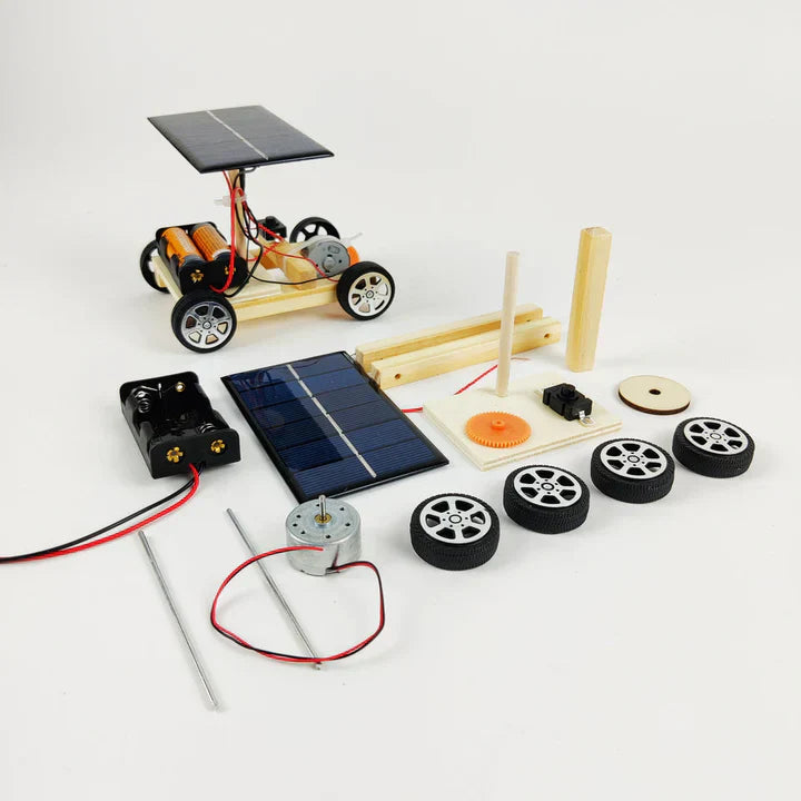 "Nachhaltiges DIY Rennwagen-Konstruktionsset, solar- und batteriebetrieben, mit leuchtend buntem Design für Kinder"
