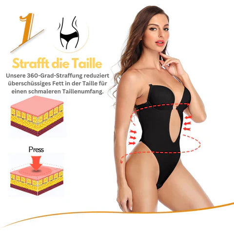 Nahtloser Shapewear BH für Damen, rückenfrei, in Schwarz; ideal für tiefe Ausschnitte, betont Kurven, hoher Komfort.