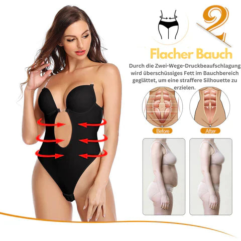 Nahtloser Shapewear BH für Damen, rückenfrei, in Schwarz; ideal für tiefe Ausschnitte, betont Kurven, hoher Komfort.