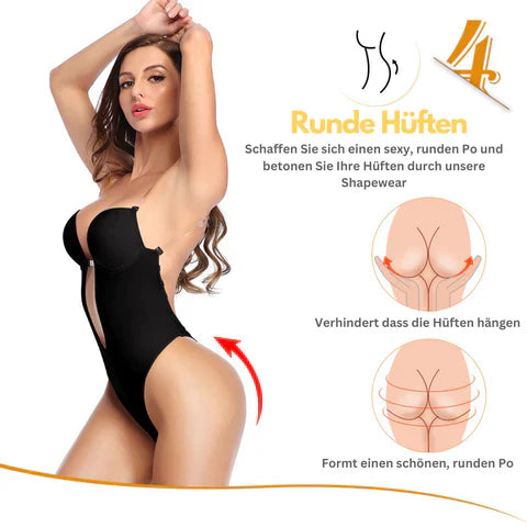 Nahtloser Shapewear BH für Damen, rückenfrei, in Schwarz; ideal für tiefe Ausschnitte, betont Kurven, hoher Komfort.