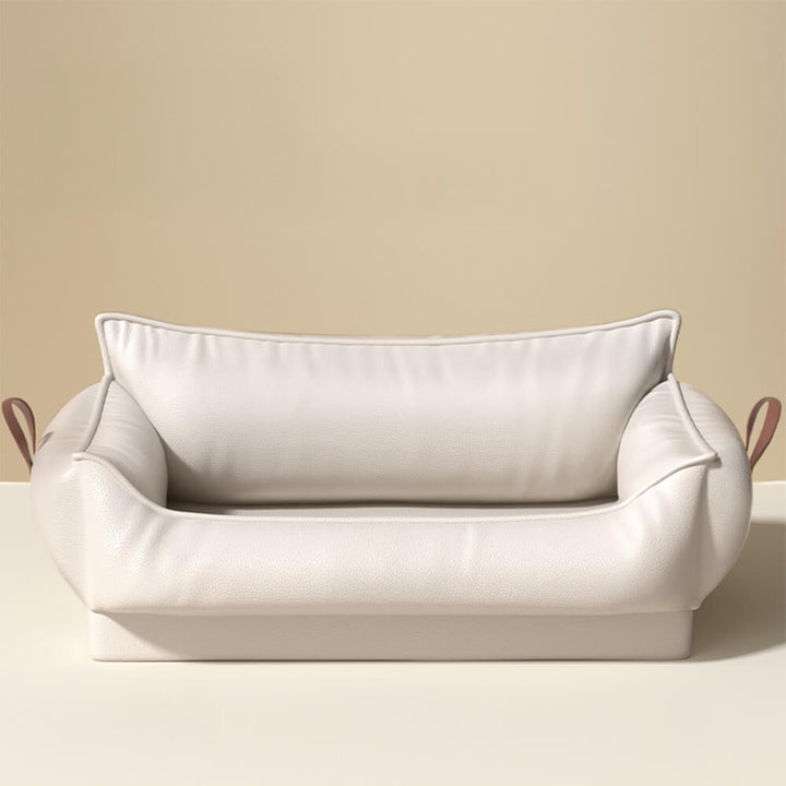 Stylish pet furniture: a natural latex cat/dog bed, scratch-proof, with modern design in a home setting.