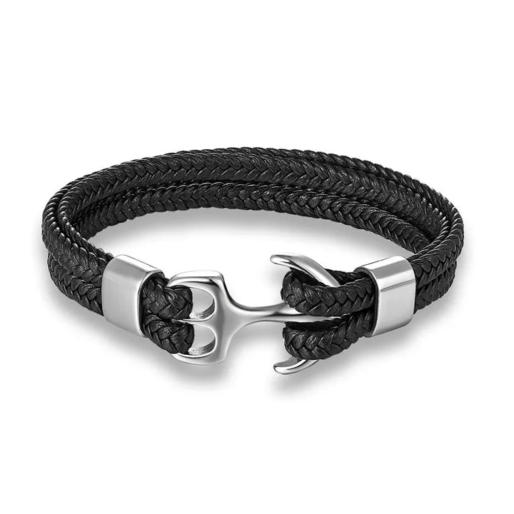 Rugged men's leather anchor bracelet, perfect nautical jewelry for his style.