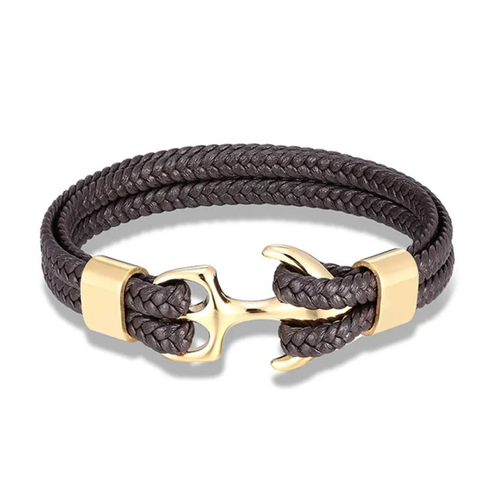 Stylish men's nautical anchor leather bracelet, an ideal rugged gift for him.