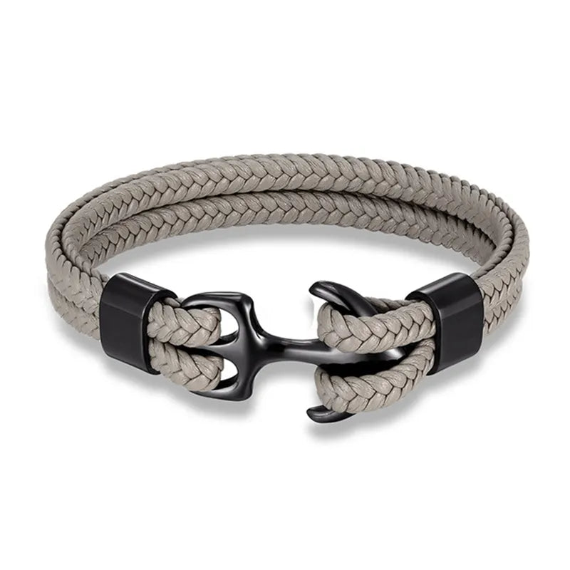 Gift for him: Stylish men's leather anchor bracelet, rugged nautical jewelry accessory.