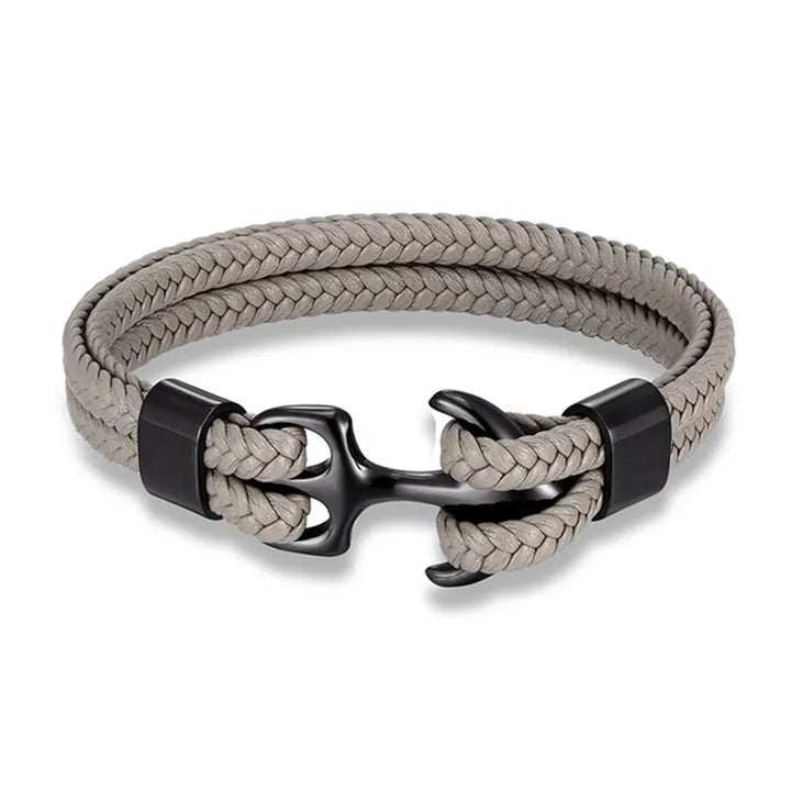 Gift for him: Stylish men's leather anchor bracelet, rugged nautical jewelry accessory.