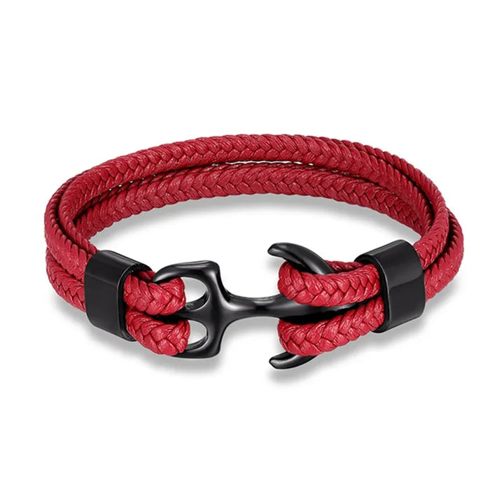Men's nautical anchor leather bracelet, a rugged stainless steel accessory for him.