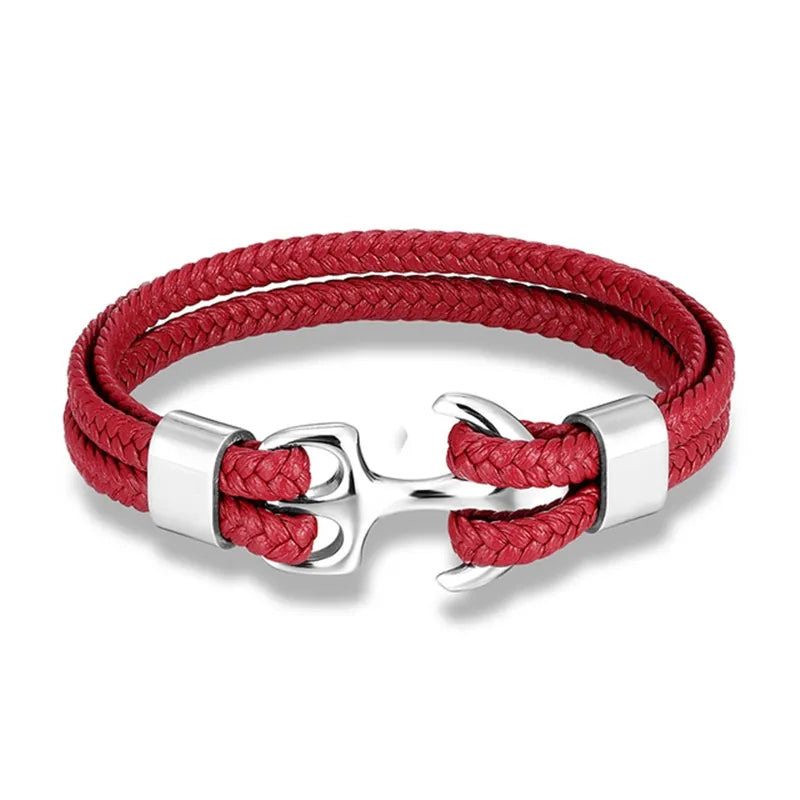 Robust men's leather bracelet with a strong stainless steel anchor for lasting nautical style.