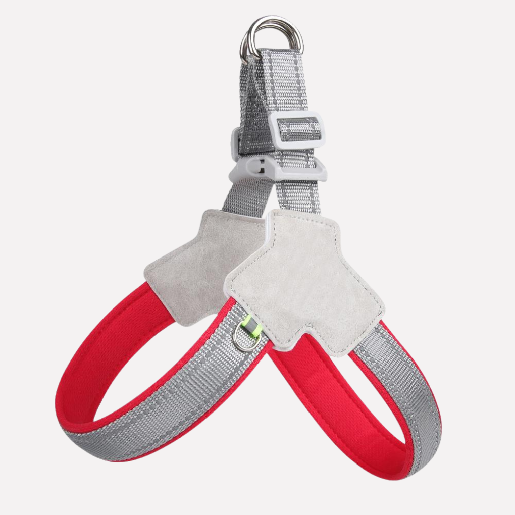 Breathable comfort dog harness, ideal for pet walking and travel, featuring no-pull design.