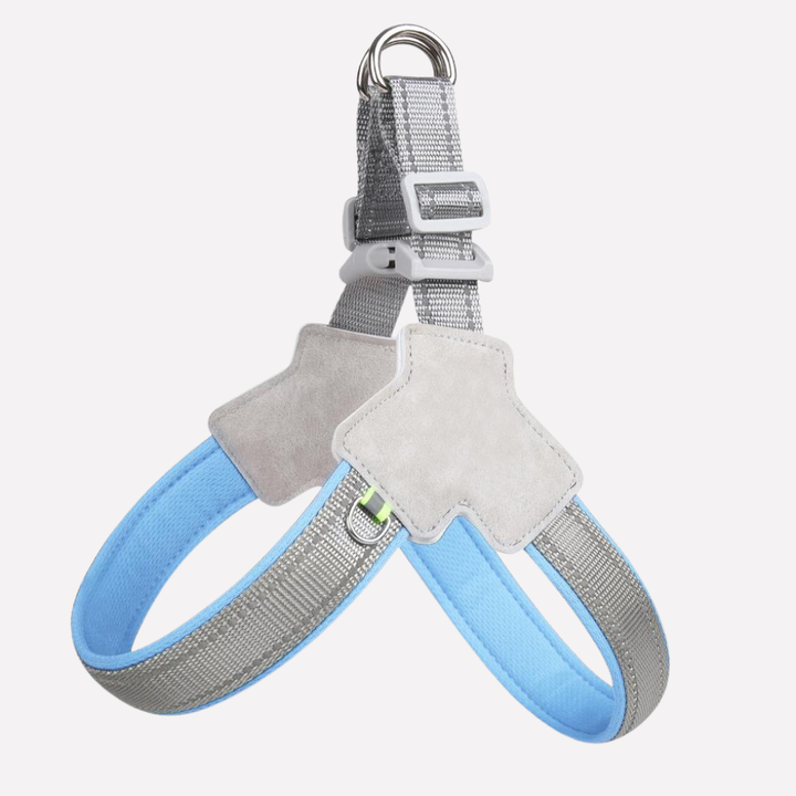 Unisex dog harness with adjustable straps, perfect for no-pull pet walking and travel gear.