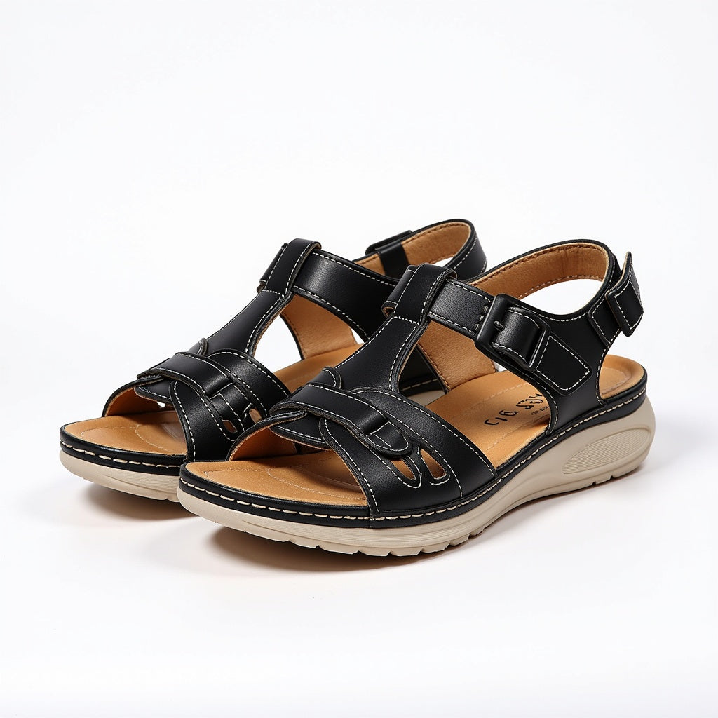 Orthopädische Damen-Wandersandalen, Plattform, ergonomisches Design, rutschfeste Sohle, verstellbare Klettverschlüsse.