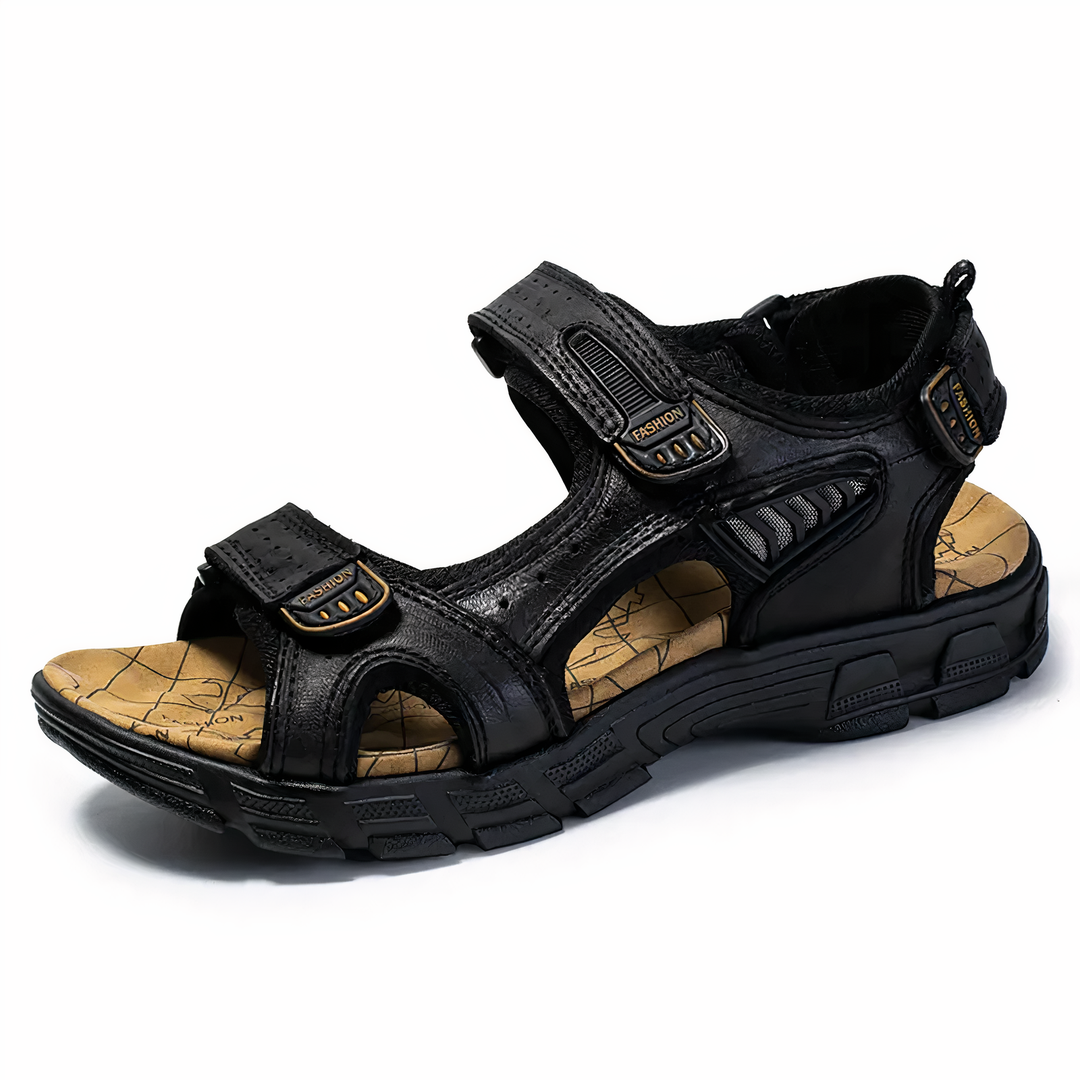 Orthopädische Sandalen für Herren, komfortable Fußunterstützung, verstellbare Riemen, konturiertes Fußbett, offenes Design.