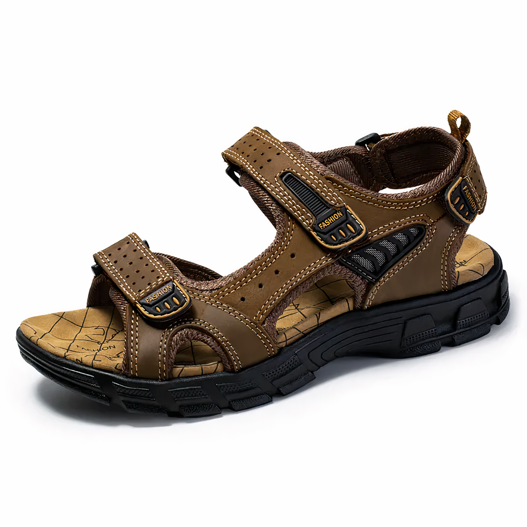 Orthopädische Sandalen für Herren, komfortable Fußunterstützung, verstellbare Riemen, konturiertes Fußbett, offenes Design.