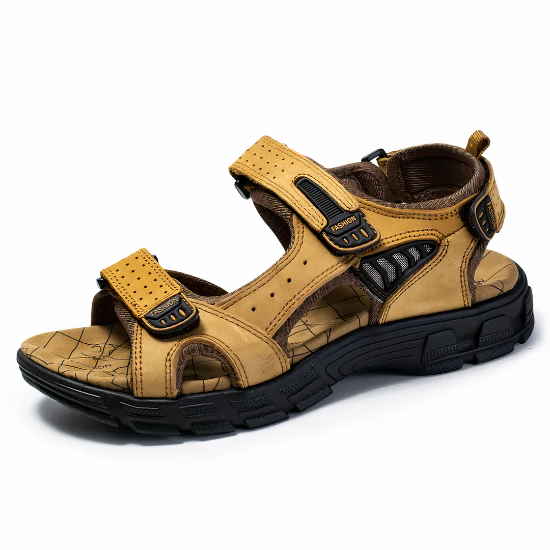 Orthopädische Sandalen für Herren, komfortable Fußunterstützung, verstellbare Riemen, konturiertes Fußbett, offenes Design.