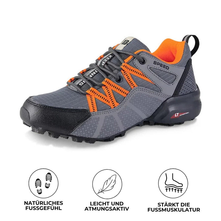 "Orthopädische Wanderschuhe, Damen, braun, atmungsaktiv, rutschfeste Sohle, für Komfort und Unterstützung im Gelände."