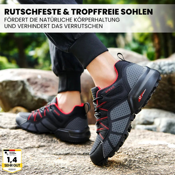 "Orthopädische Wanderschuhe, Damen, braun, atmungsaktiv, rutschfeste Sohle, für Komfort und Unterstützung im Gelände."
