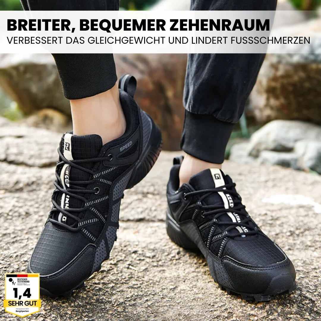 "Orthopädische Wanderschuhe, Damen, braun, atmungsaktiv, rutschfeste Sohle, für Komfort und Unterstützung im Gelände."