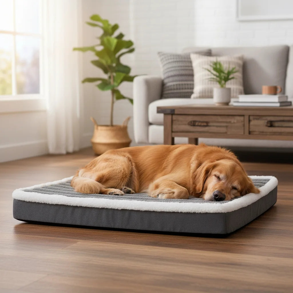 Washable orthopedic dog bed featuring thick memory foam and a non-slip base