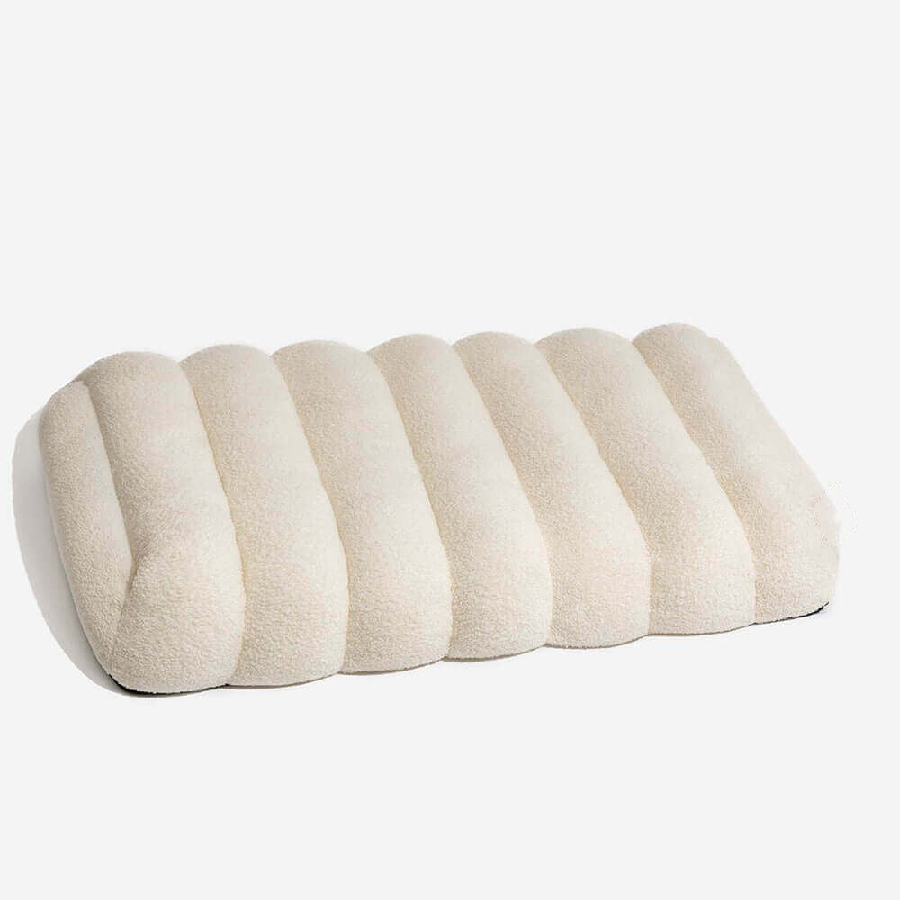 Unisex flat dog bed, creamy and orthopedic, designed for pet comfort and easy washing