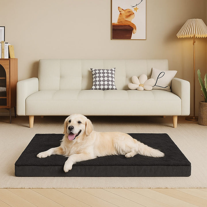 Durable, washable dog bed for large breeds, memory foam, grey, for ultimate pet comfort.