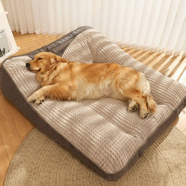 Close-up of scratch-resistant fabric on a comfortable orthopedic dog bed