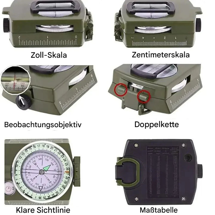 Outdoor-Kompass PfadFinder mit faltbarem, robustem Design und leuchtender Anzeige für präzise Navigation bei Abenteuern.