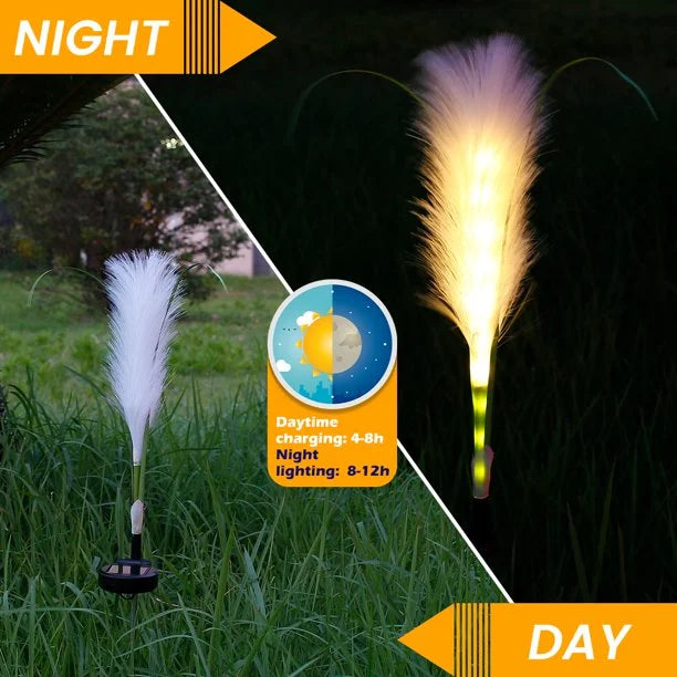 Waterproof solar reed lights, perfect for all-weather outdoor garden and yard decoration.