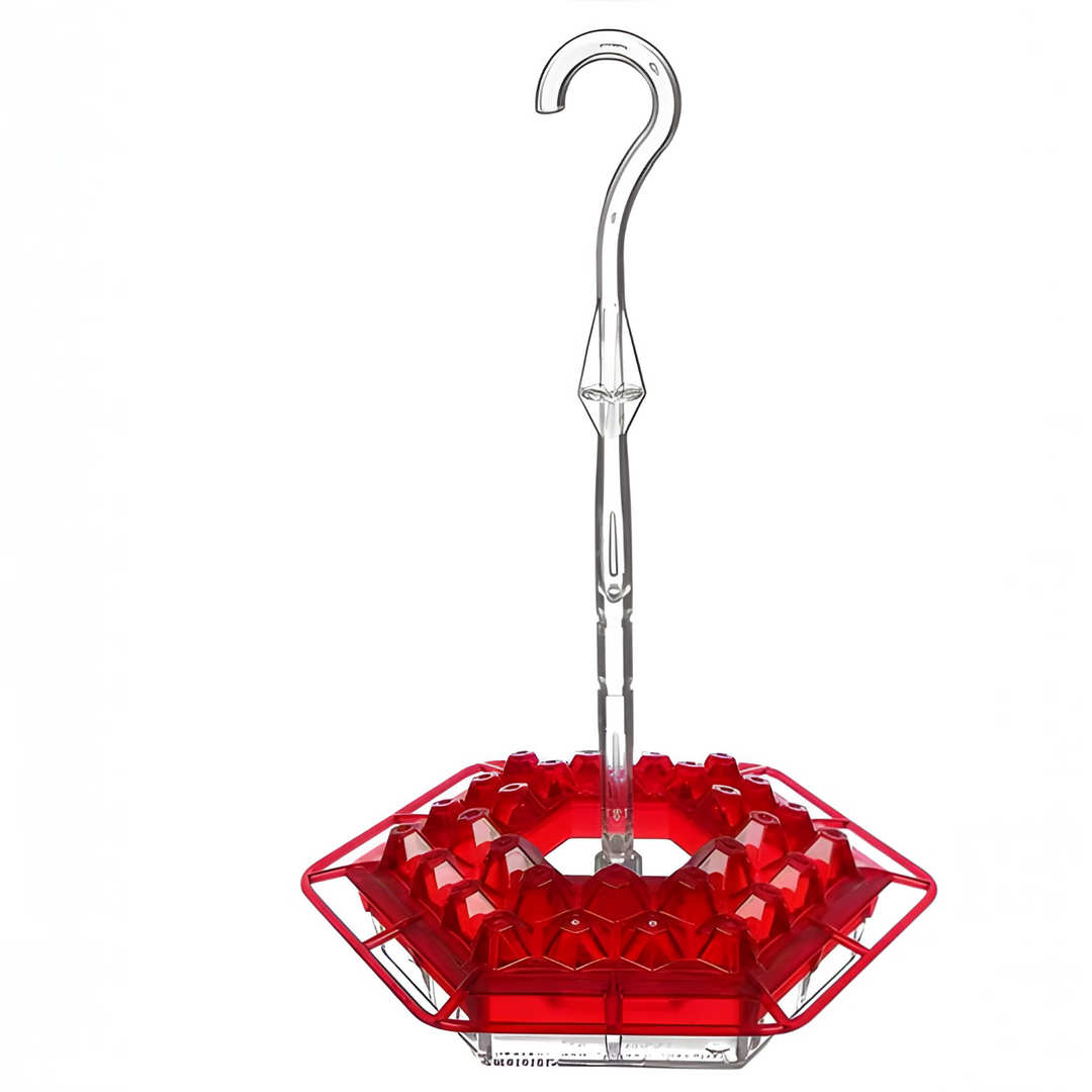 Purple hummingbird feeder, ant-proof, with multiple perches and bee-proof ports, perfect garden decor for wildlife.