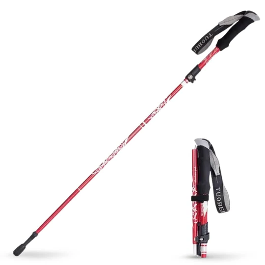 Durable automatic retractable hiking pole for trails. Unisex design, easy adjust for trekking.