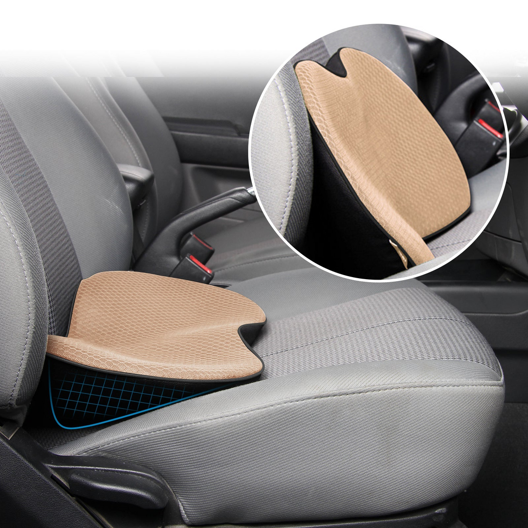 Ergonomic car seat cushion for back support, pain relief, and improved driving posture.
