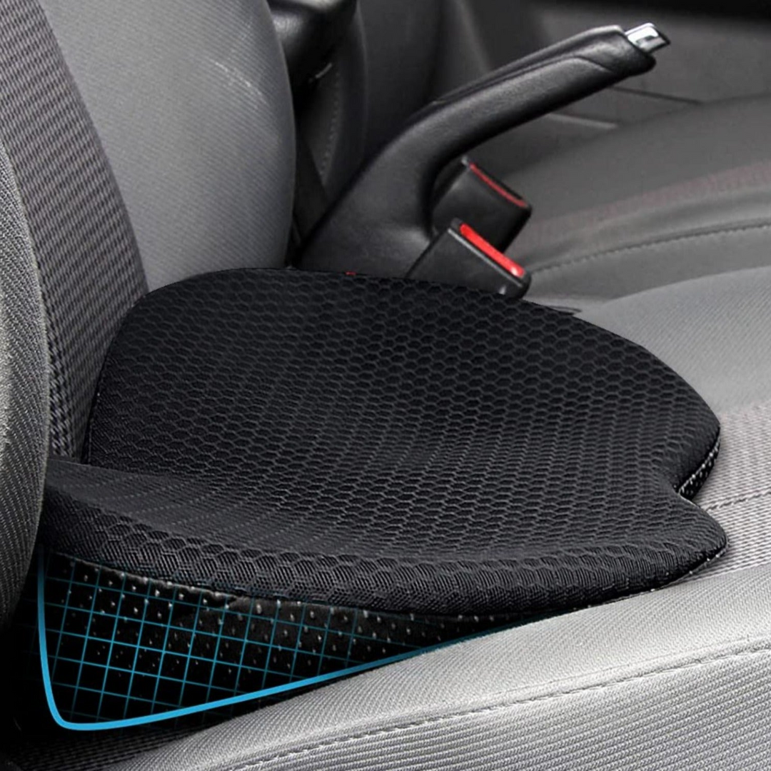 Memory foam car booster seat cushion for driving pain relief & comfortable posture.