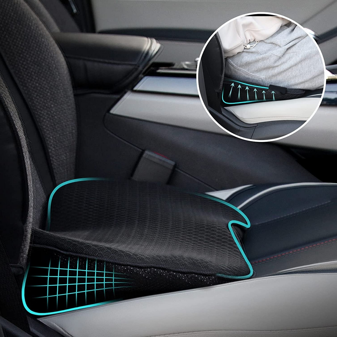 Driving comfort booster seat, memory foam for posture aid & pain relief.