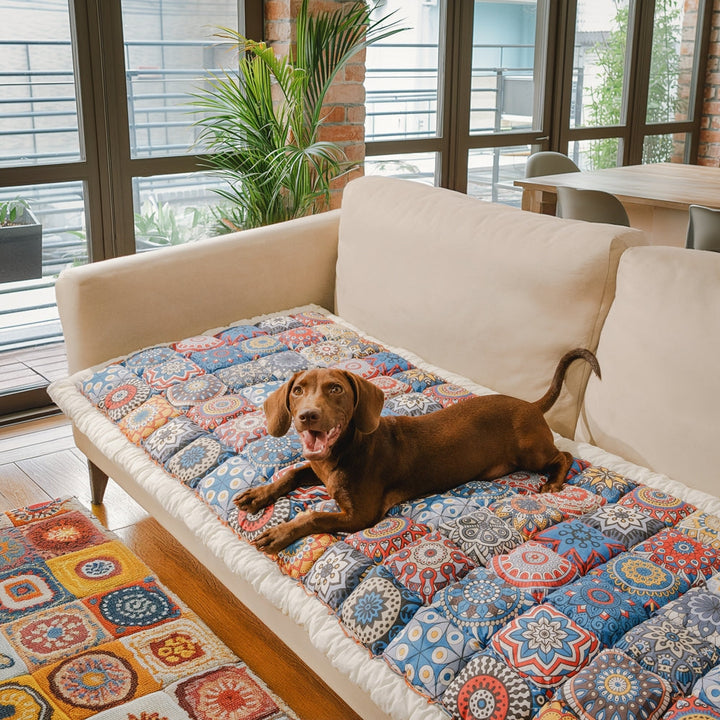 Pet-friendly quilted cotton sofa protector, non-slip, scratch resistant, beige, for couch protection