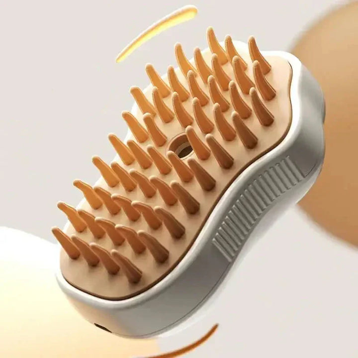 Dog being groomed with a pet massage brush; effective detangling & stimulating blood flow for pet health.