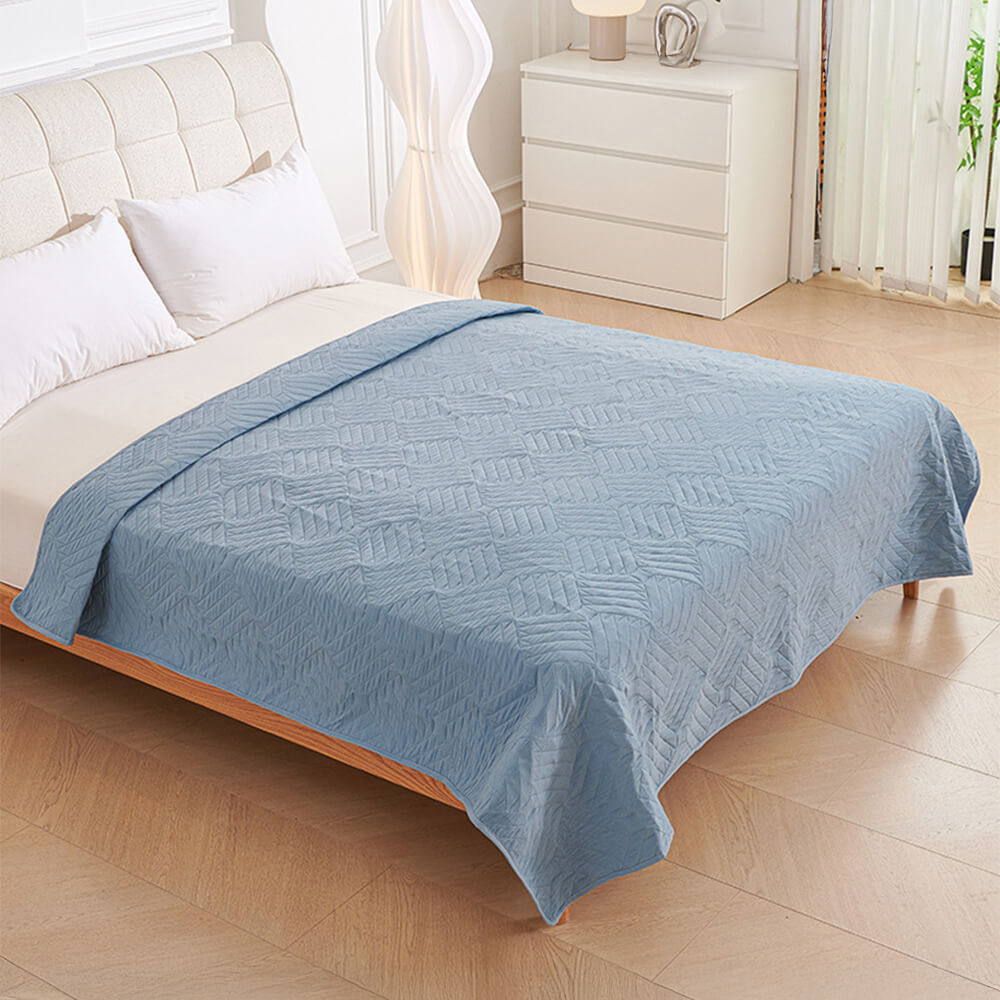 Pet Proof Water-Resistant Bed Cover in an empty bedroom, ready to protect against pet accidents.