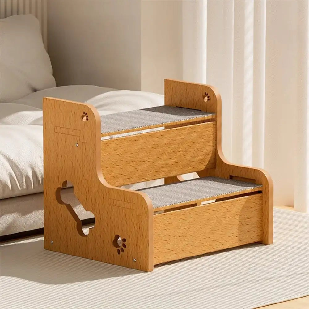 Pet Safety Wood Step Ramp for dogs and cats. Non-slip pet ramp for joint support. New4.