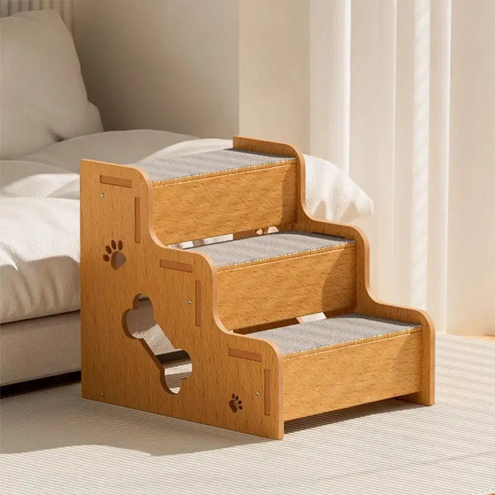 Wooden pet ramp with steps, providing safe mobility and joint support for dogs and cats.