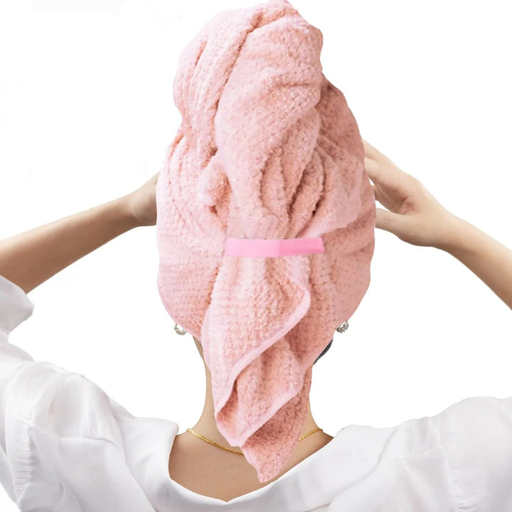 Efficient quick-dry hair towel, ultra-absorbent microfiber wrap prevents frizz & speeds drying.