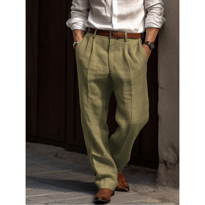 Plissierte atmungsaktive Herren Leinenhose, elegant, bequem und stilvoll, perfekte Passform für Freizeit und formelle Anlässe
