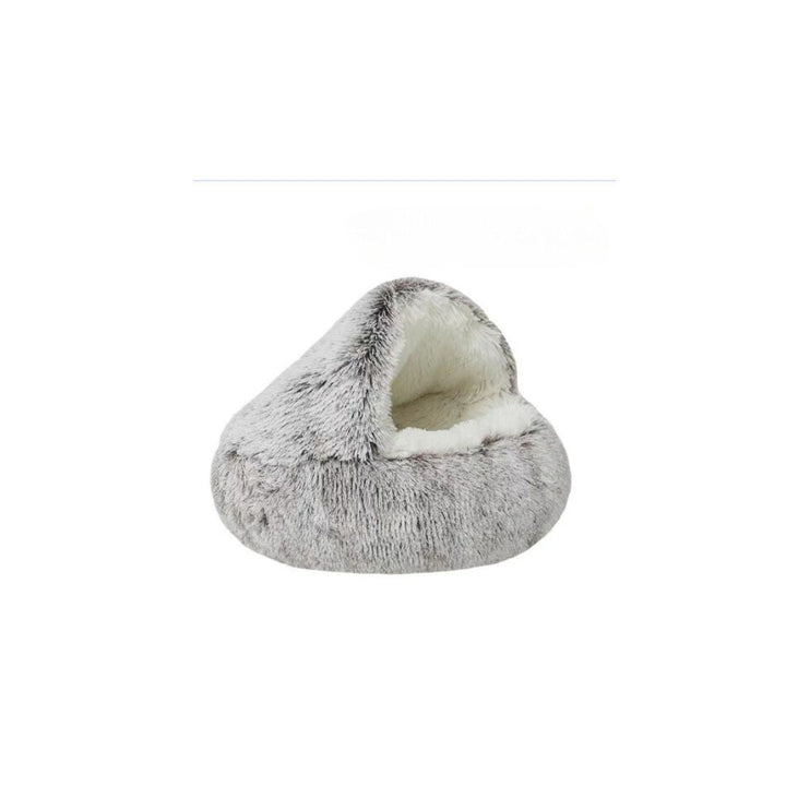 Soft, comfortable plush cat bed and cave, perfect for small pets seeking warmth and a secure hideaway.