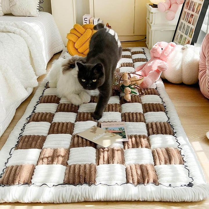 Non-slip chenille pet sofa protector draped over a couch, ideal for dogs and cats.