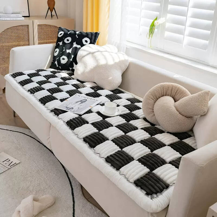 Textured chenille pet furniture cover, designed for easy cleaning and pet comfort.